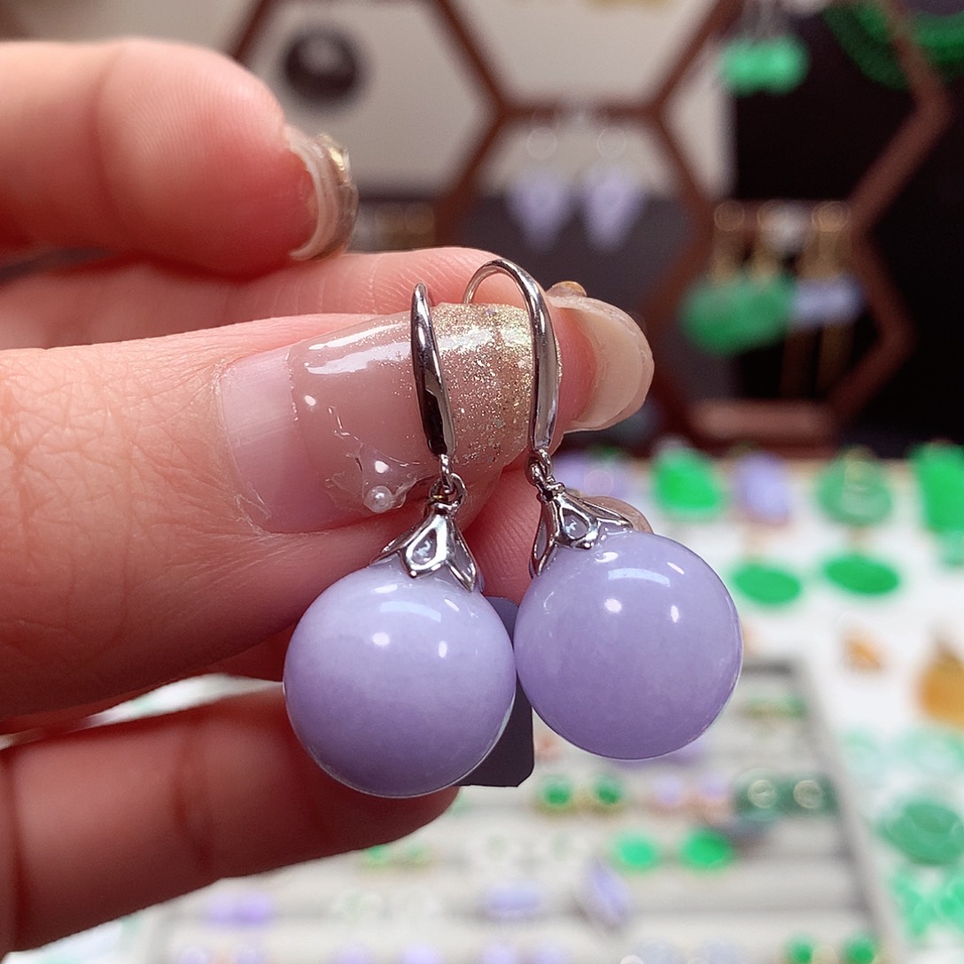 翡翠耳饰18K金镶嵌天然翡翠