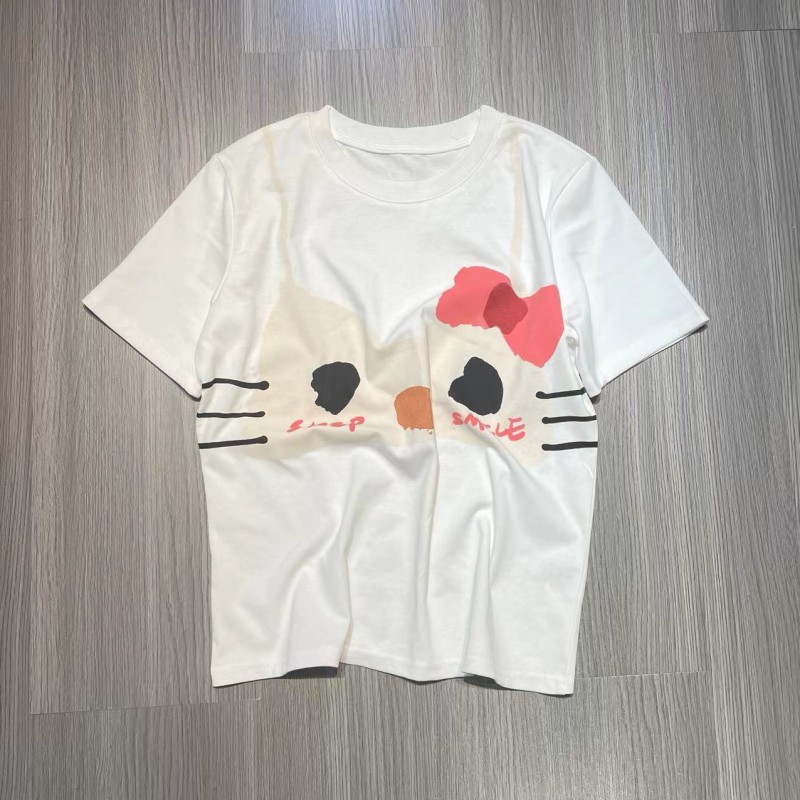 韩风小众风格（蝴蝶结猫咪）图案轻奢时尚女士圆领春季女款上衣