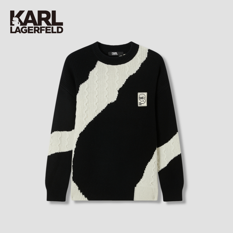  【臻享男装】KARL LAGERFELD卡尔拉格斐黑白撞色绞花毛衣P21Z2303