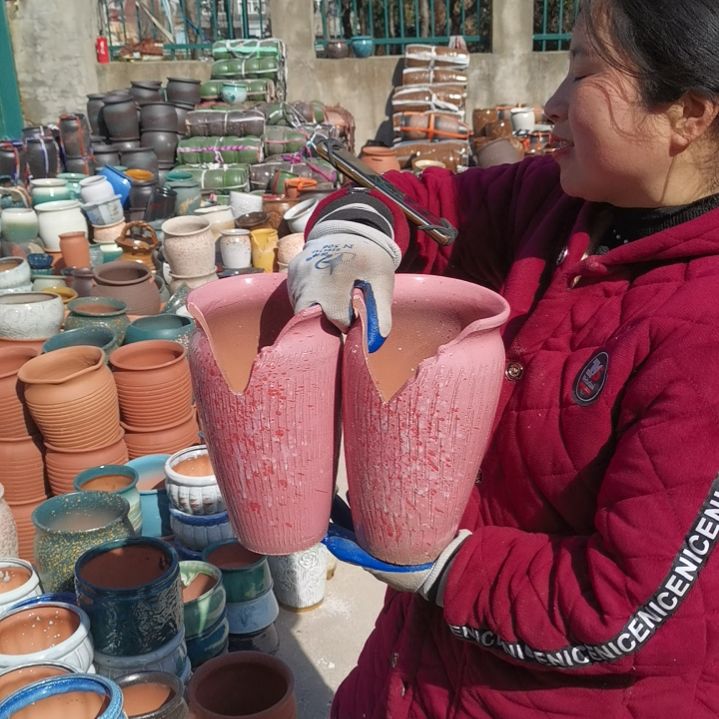 红陶口14高26两个盆