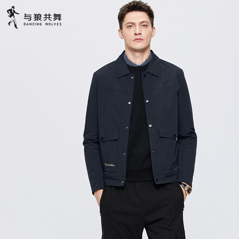 【防风抗皱】与狼共舞翻领夹克男2025秋季新款商务通勤休闲工装外套
