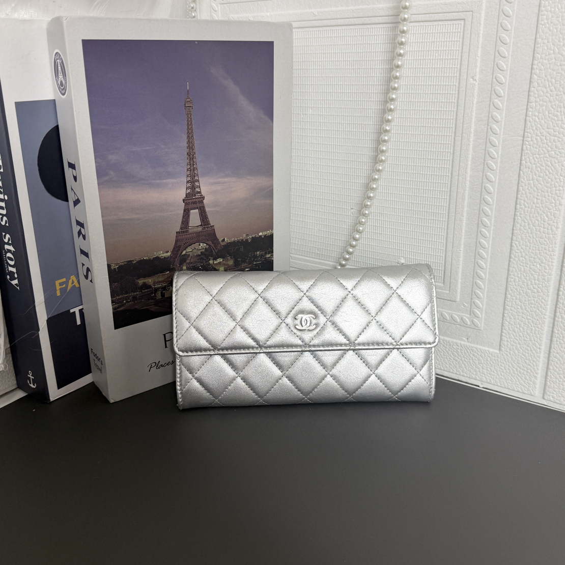 95新 Chanel/香奈儿 香奈儿银色钱包手拿包