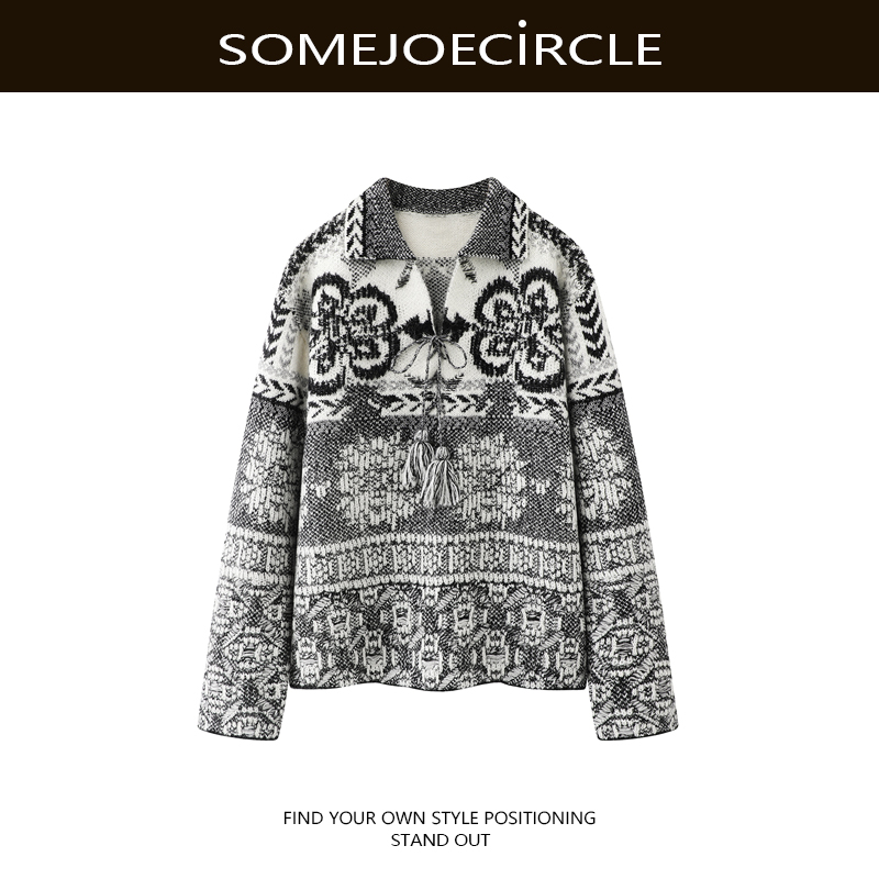 【DZ】SOMEJOECIRCLE【毛衣】新款绵羊毛混纺针织提花套衫上衣女W8343