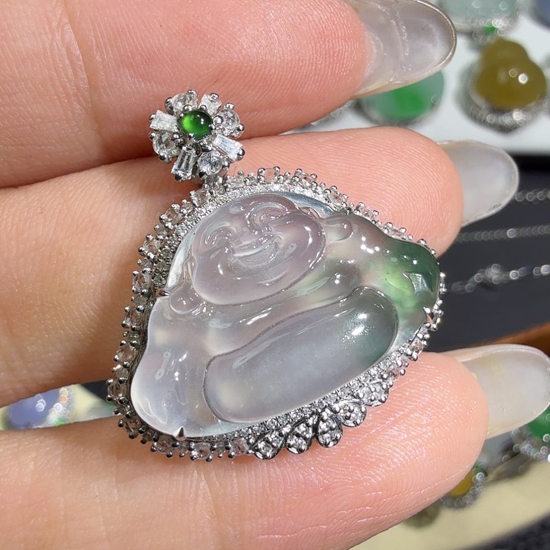 翡翠18K金镶嵌吊坠(不含链)翡翠