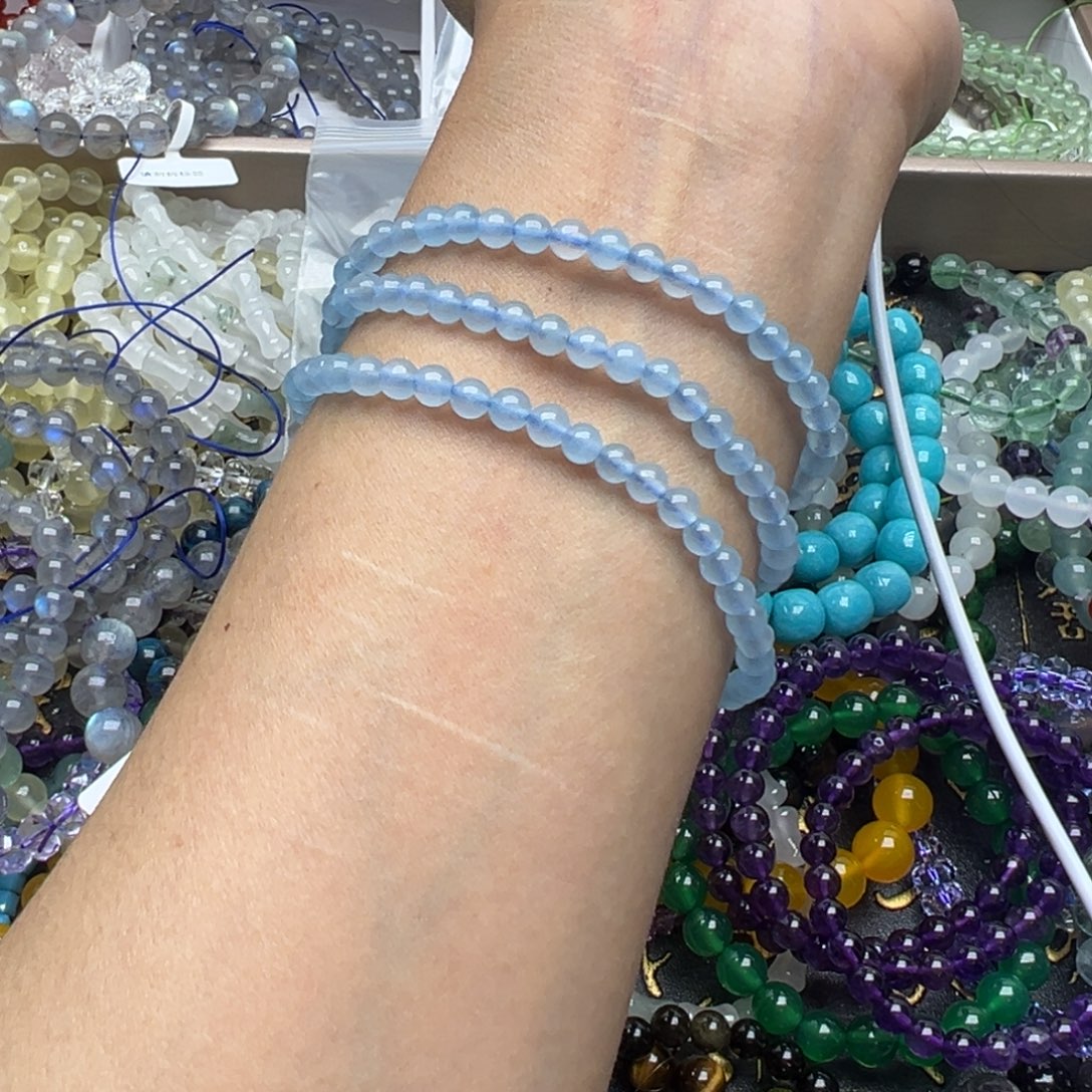 手链水晶未镶嵌三圈海蓝宝