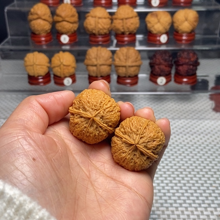 文玩核桃把件12密纹四棱