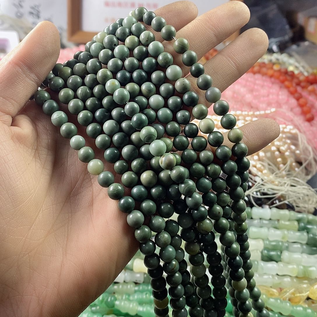 玛瑙/玉髓珠宝半成品合金一条天然6.5mm阿拉善青绿