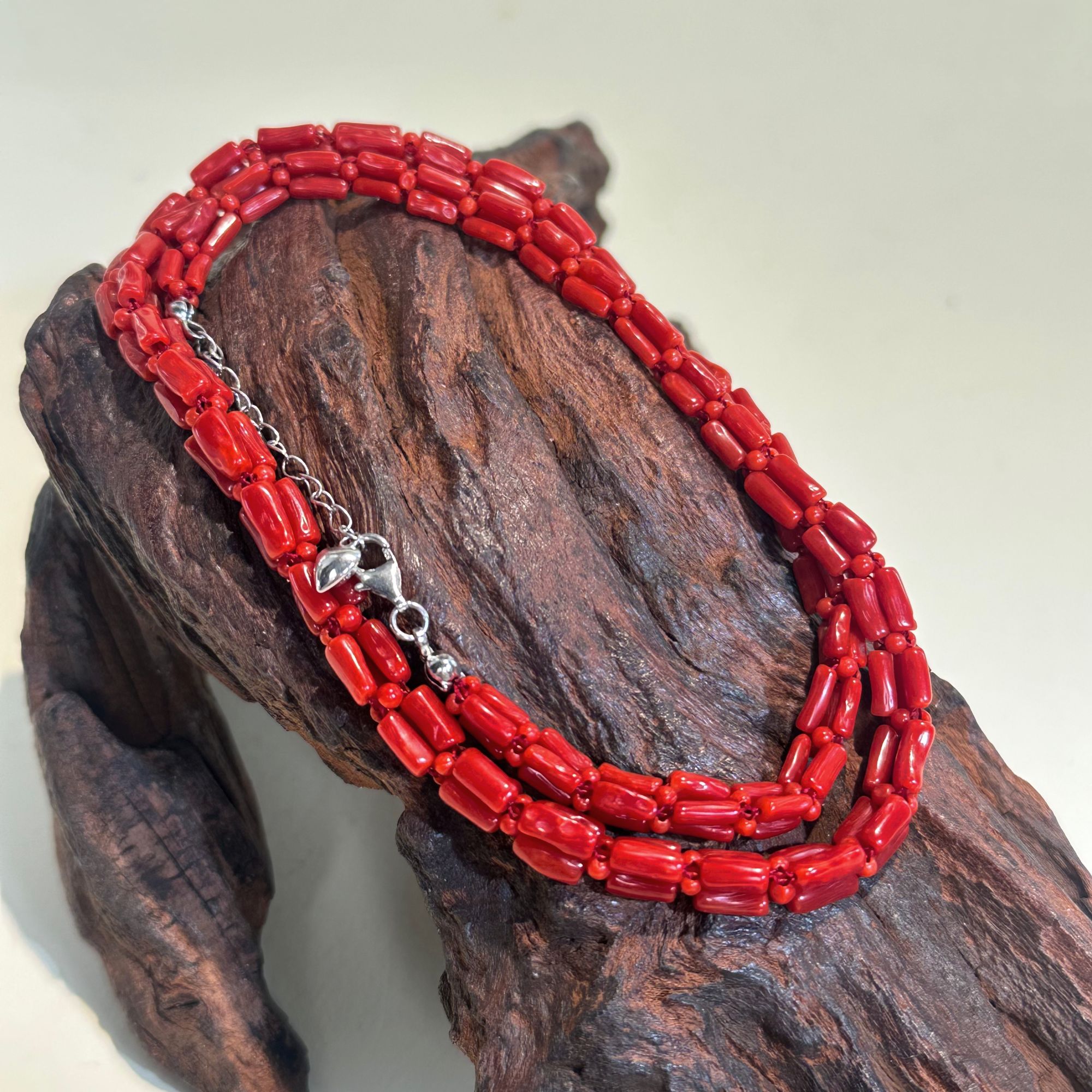 天然沙丁珊瑚四股麻花项链套链-118001