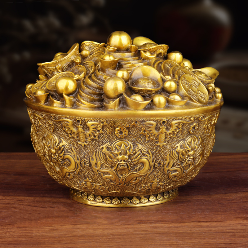 黄铜聚宝盆摆件一碗金盆满钵满五福家居客厅装饰品乔迁开业礼物