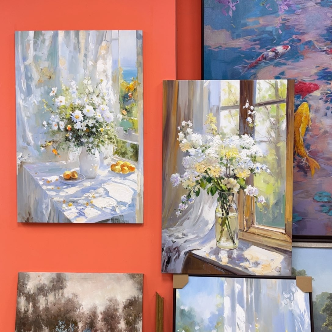 时***月手工手绘精品油画60+90厘米两幅