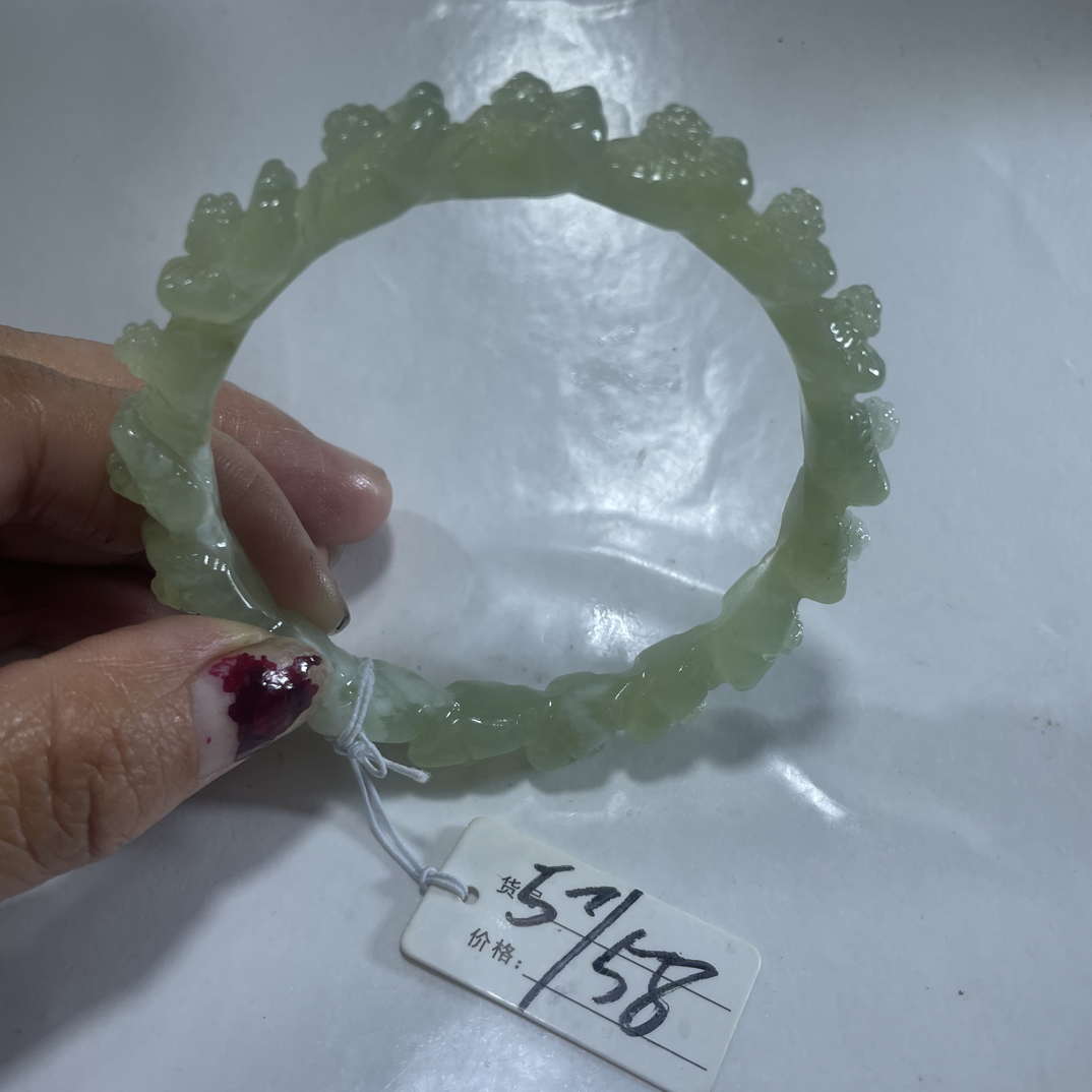 岫玉糯冰料梅花手镯57.58口径61号
