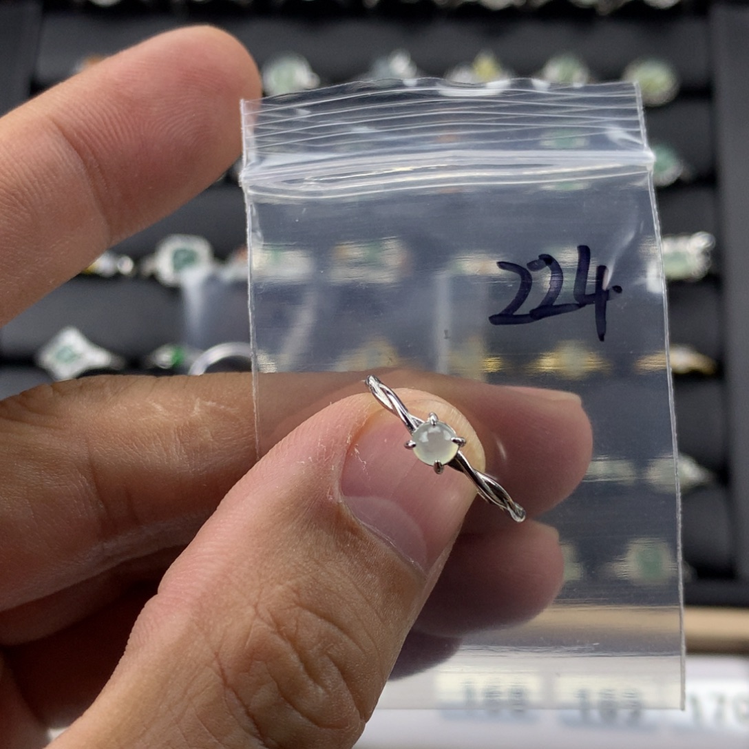 翡翠银S925镀金镶嵌戒指224