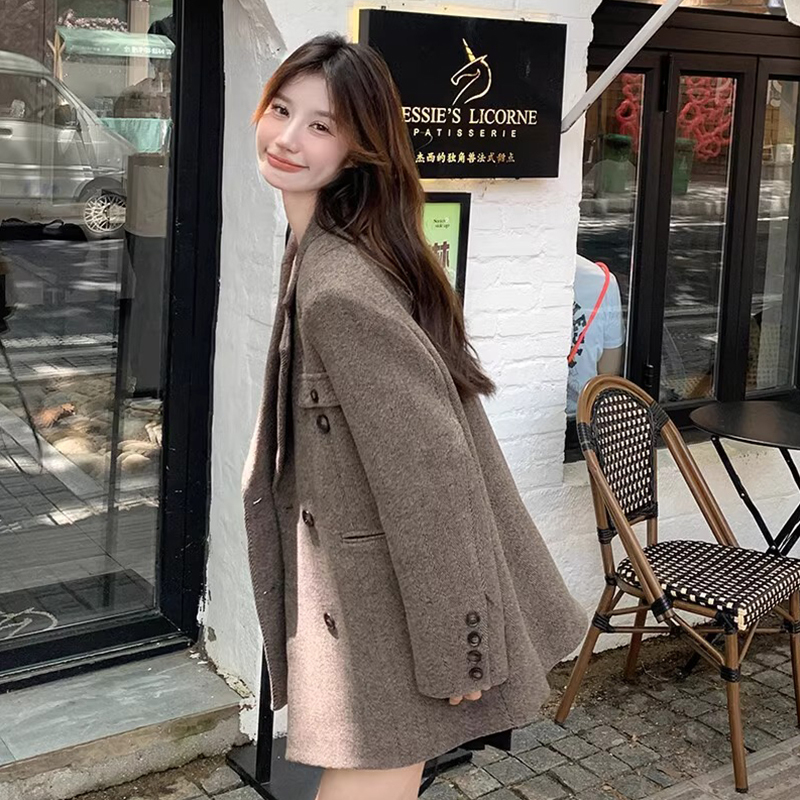 高级感西装毛呢外套女秋冬新款加厚加棉中长款小个子呢子大衣9338