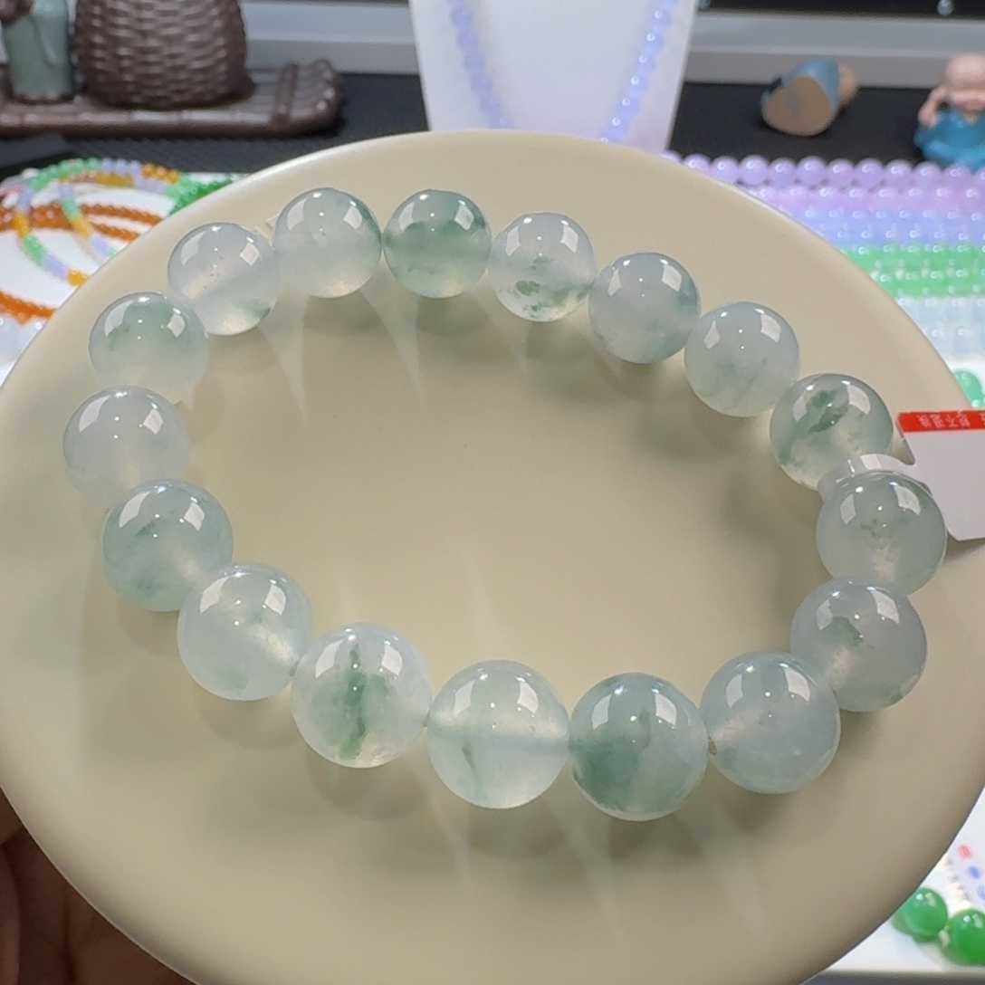 翡翠手链未镶嵌冰飘绿花卡12+