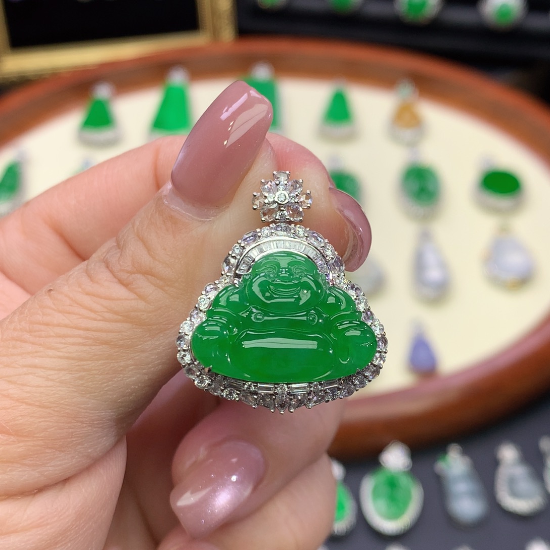 翡翠18K金镶嵌吊坠(不含链)