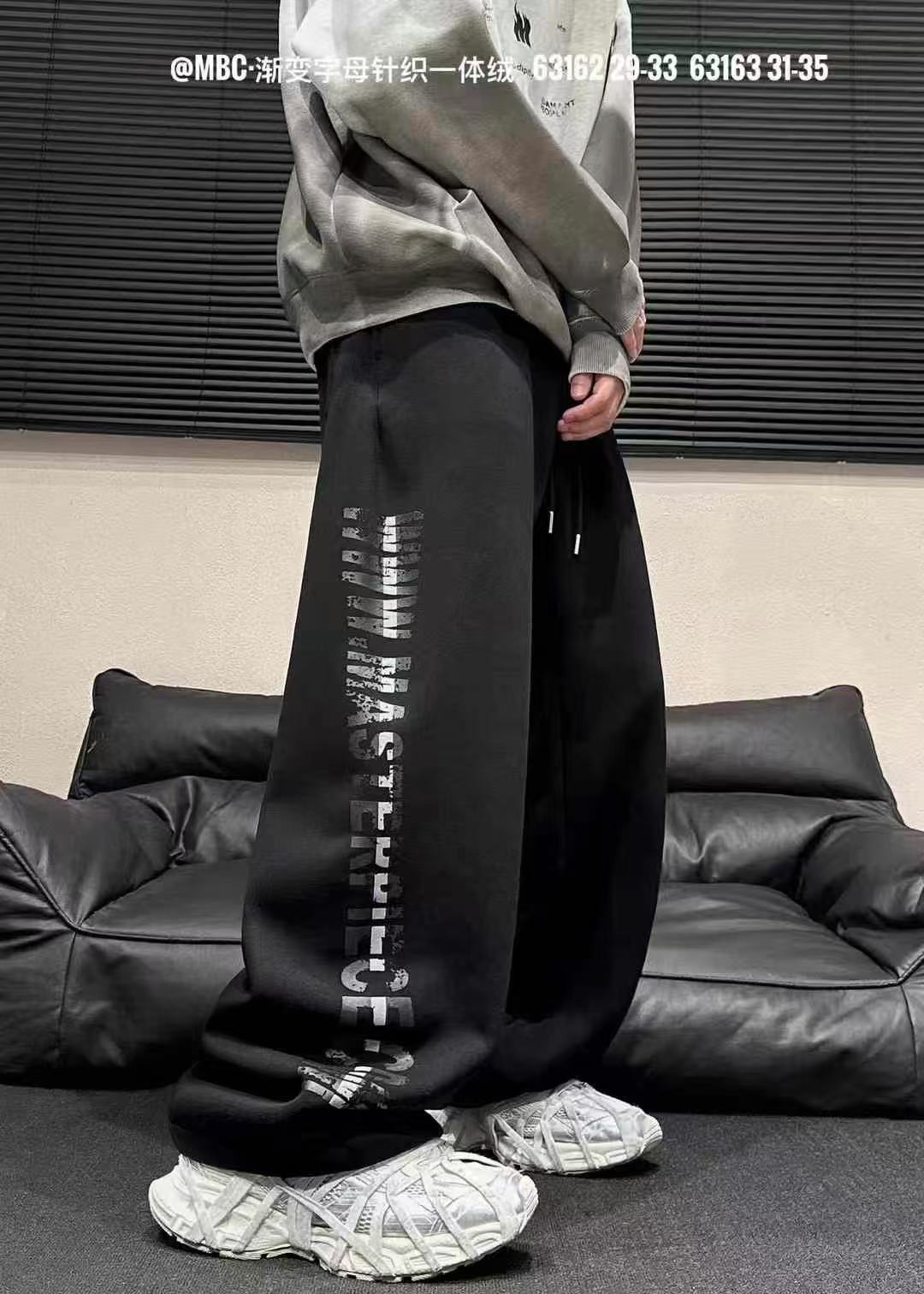 【63163-黑色】青少年秋冬加绒款运动卫裤