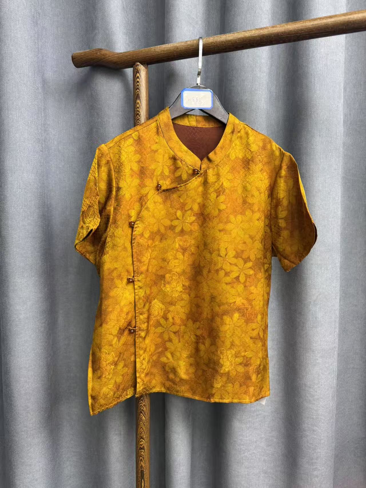 （瑕疵）夏季新款时尚简约新中式桑蚕丝奥黛提花上衣女w892