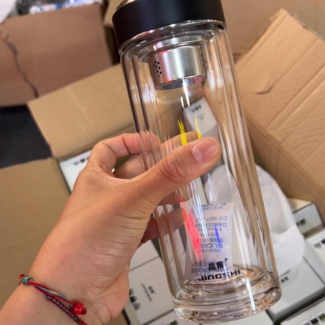 晶石双层玻璃杯370玻璃杯哑光黑色玻璃杯