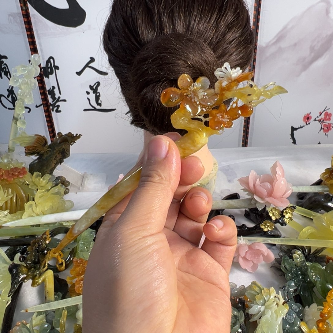 定制蛇纹石玉毛货发饰