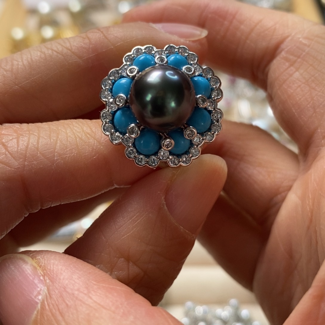 海水珍珠戒圈银S925镶嵌