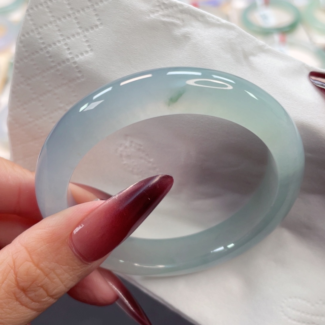 未镶嵌手镯翡翠7号52.2冰胶起光晴蓝绿飘一朵绿花