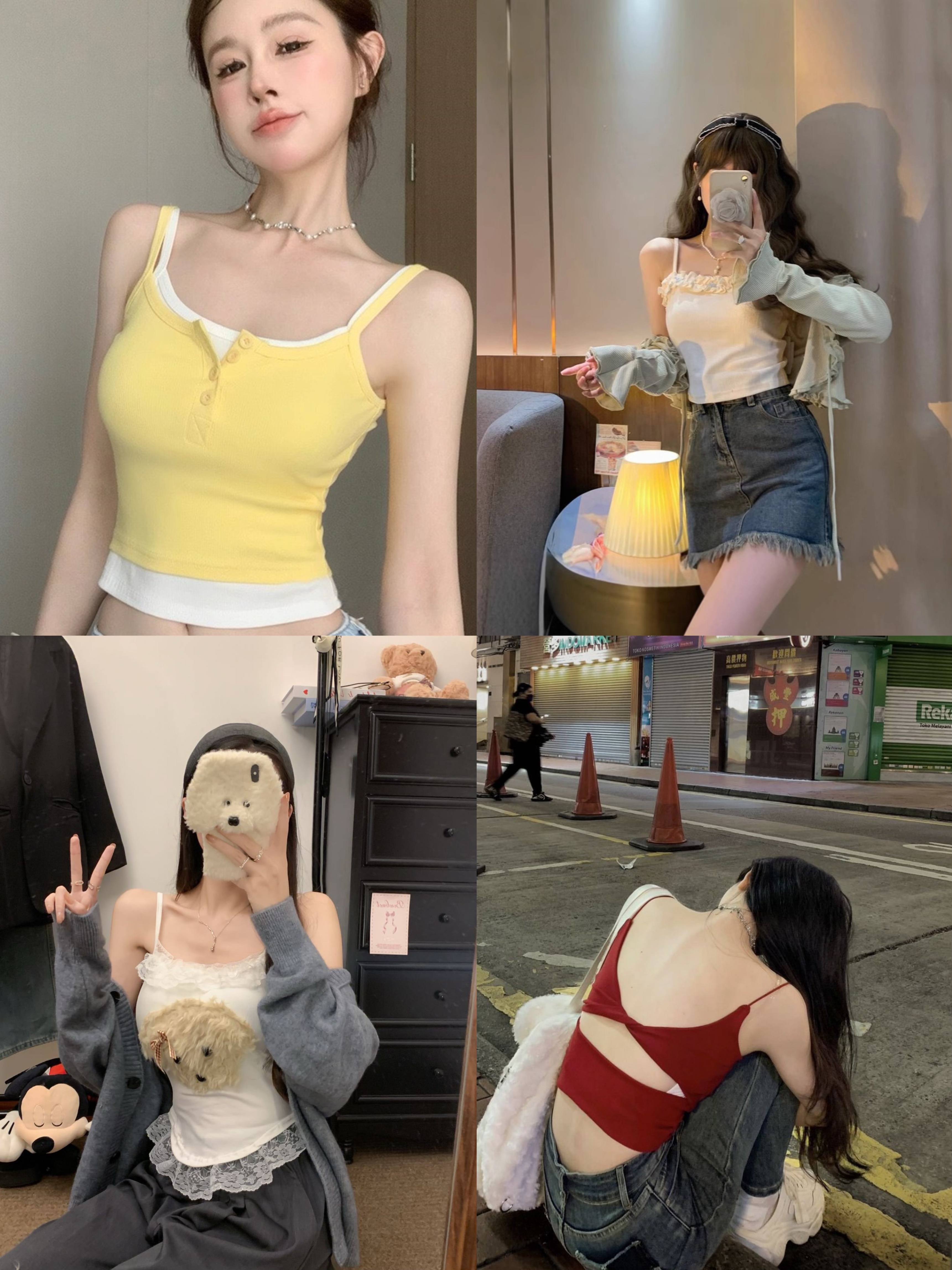 带胸垫辣妹鱼骨吊带短款无袖套装修身挂脖性感夏季背心打底女通勤