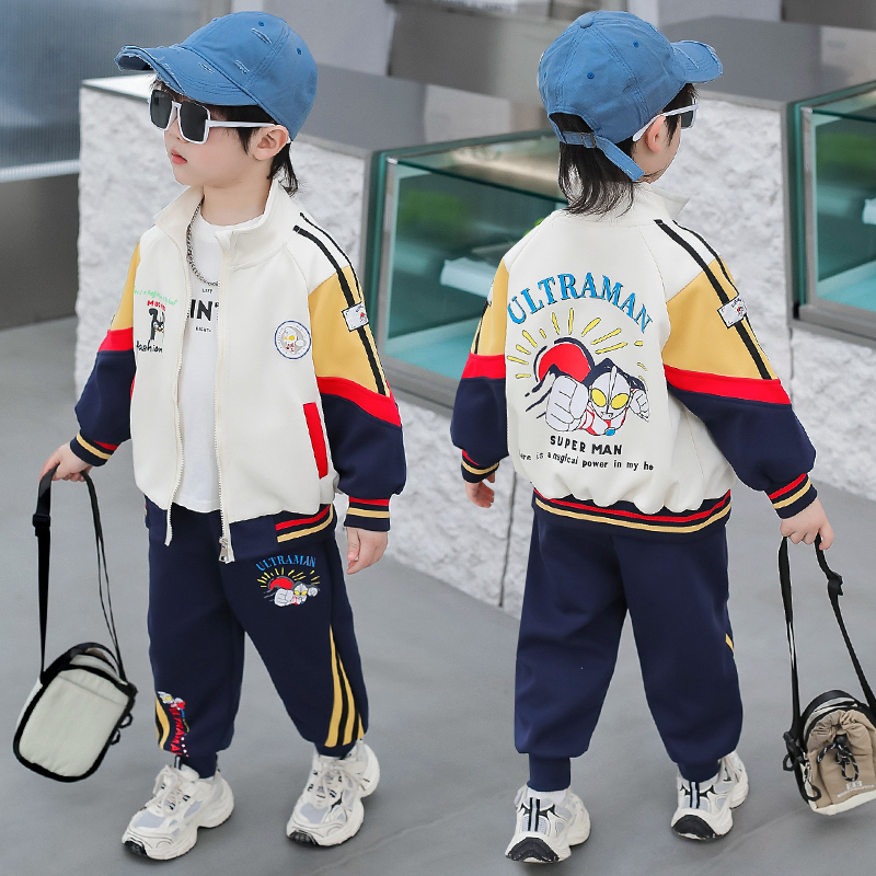 奥特曼男童春装2025新款儿童帅气套装春秋宝宝套头卫衣衣服两件套