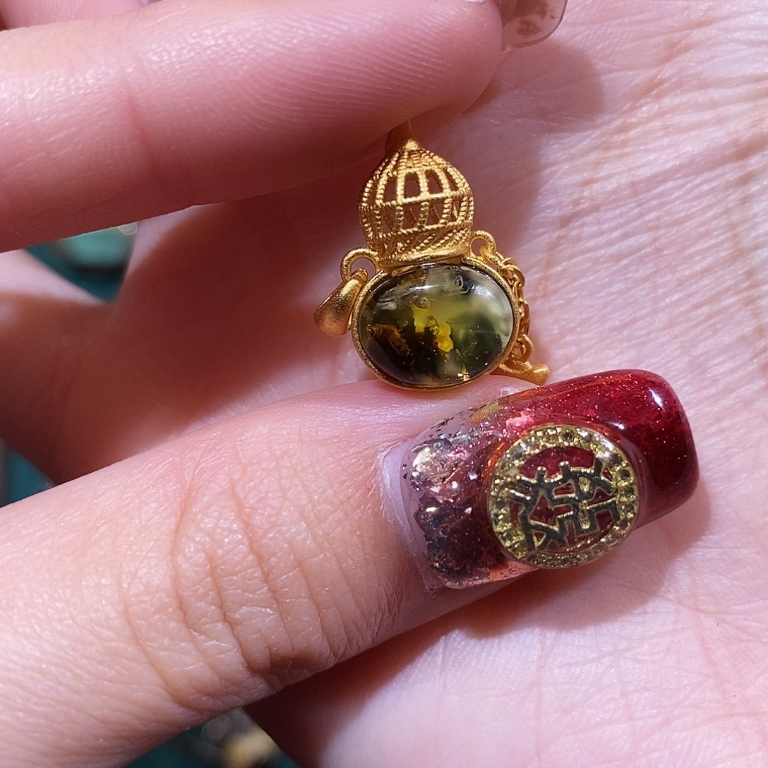 琥珀颈饰银S925镀金镶嵌吊坠