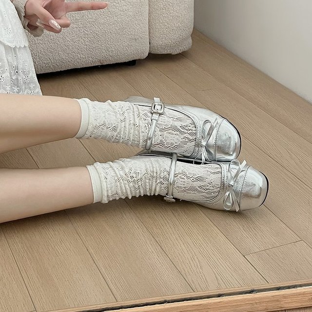 法式平底鞋配裙子浅口单鞋女复古蝴蝶结玛丽珍女鞋小皮鞋芭蕾鞋子
