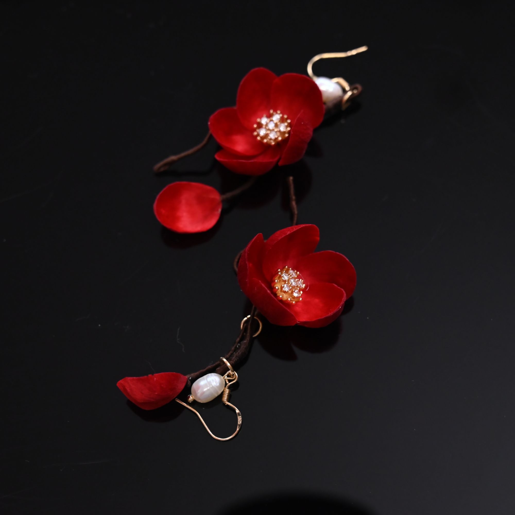 非金属布艺耳饰 【梅月】古风气质手工百搭时尚红梅花
