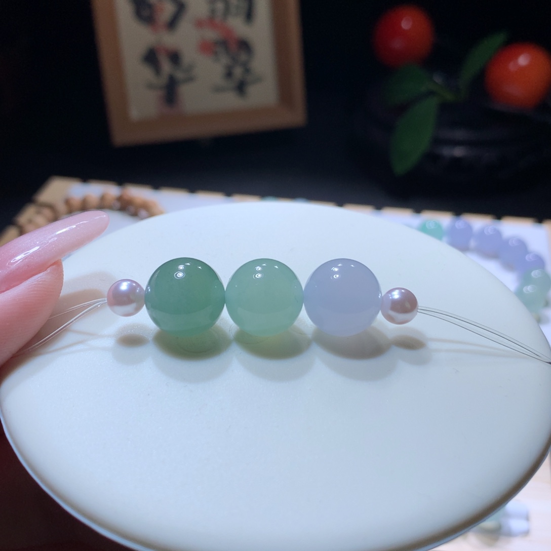 翡翠散珠卡12-13mm三彩珠珠