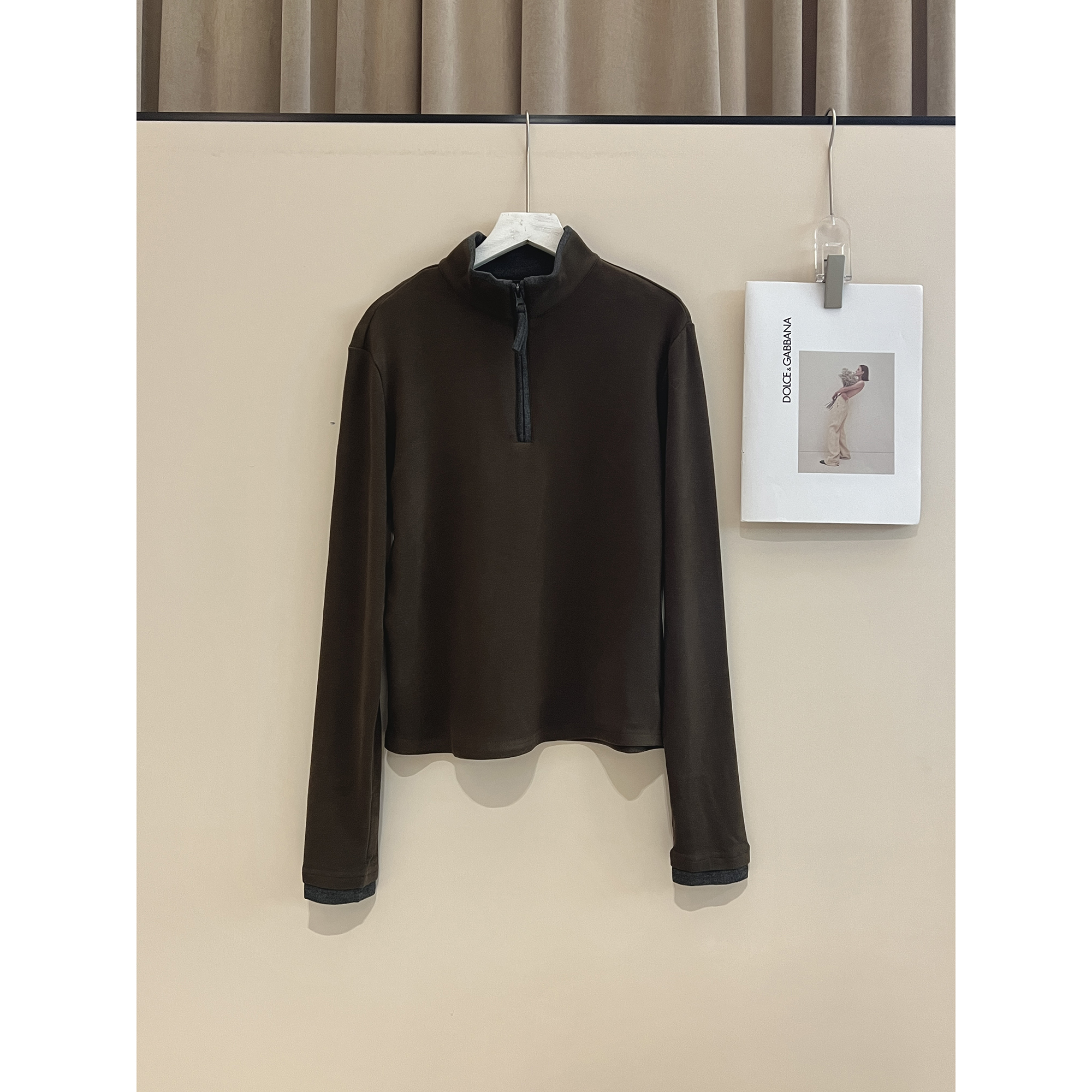 拉链领绿色德绒长袖T 2920