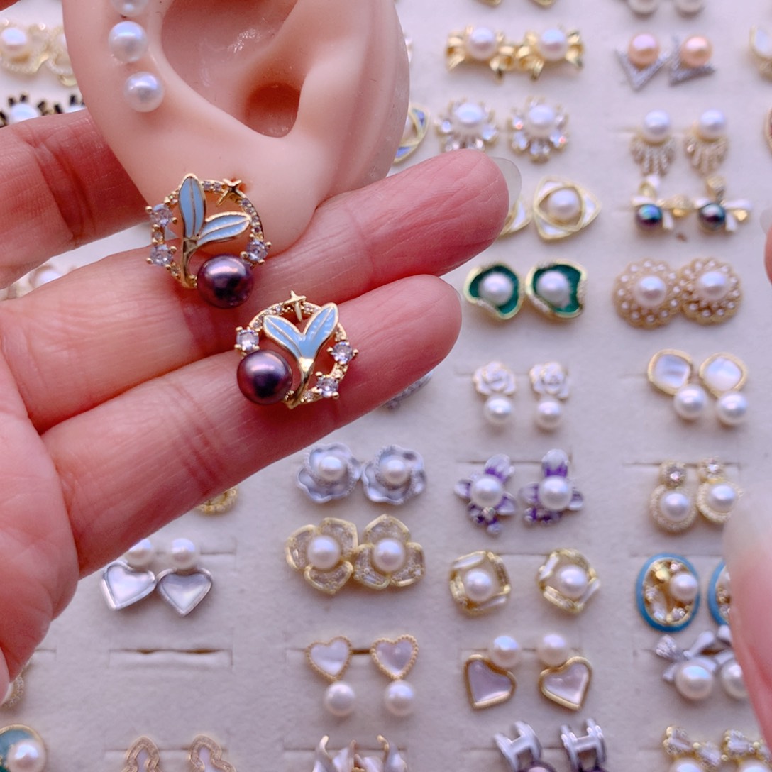 淡水珍珠耳饰合金