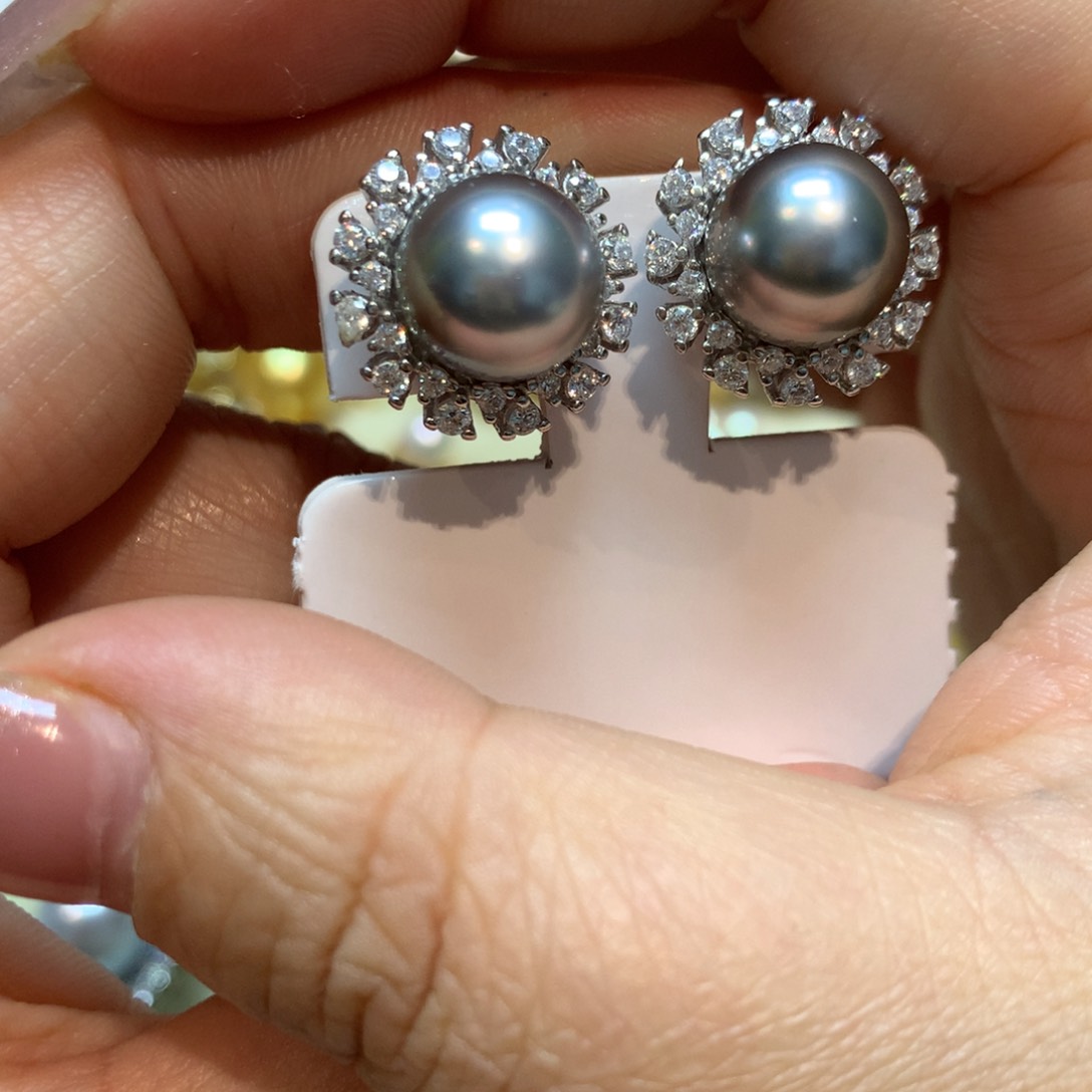 海水珍珠耳饰银S925镶嵌