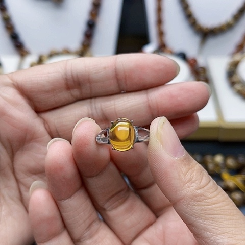 琥珀戒指合金琥珀戒指