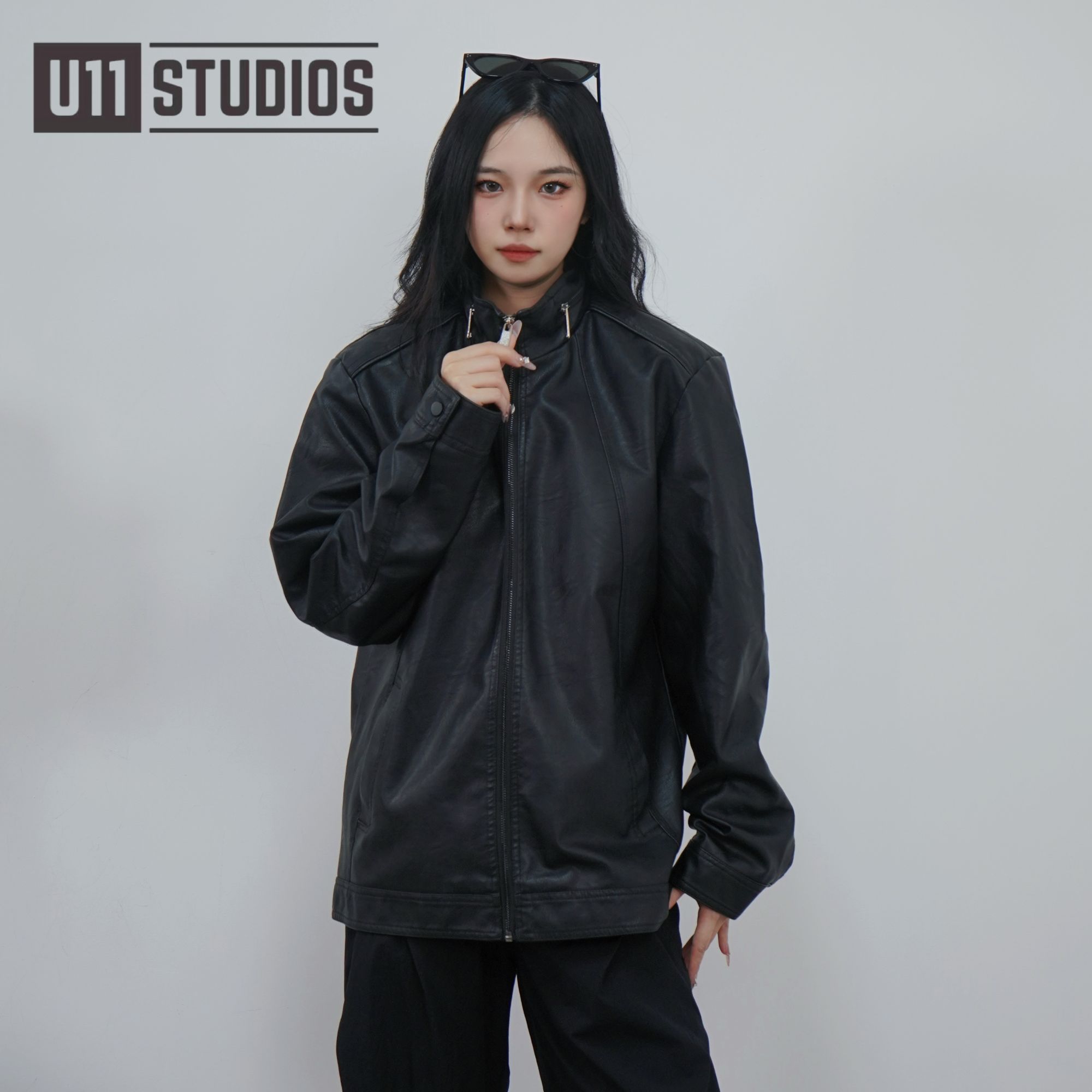 U11studios大码男装美式皮夹克复古秋季防风立领直下摆常规耐磨