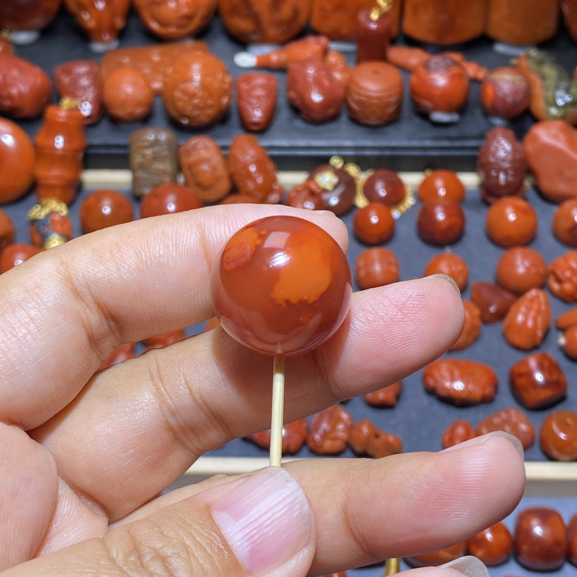 川料瓦西南红火焰纹圆珠单珠配饰锁骨珠20.2