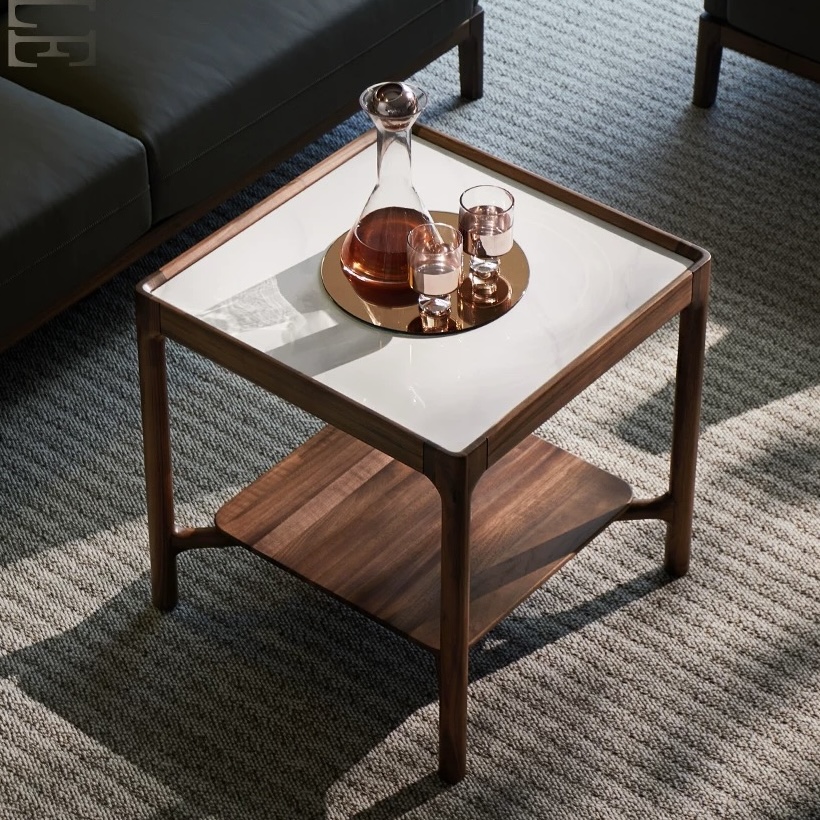 【北美黑胡桃木】岩板角几意式极简方形边桌家用客厅实木小边几（ZB）