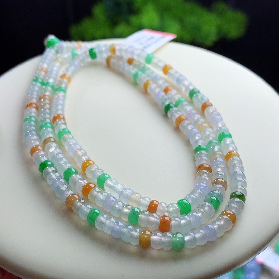 未镶嵌手串翡翠卡4mm冰多彩算盘珠毛衣链