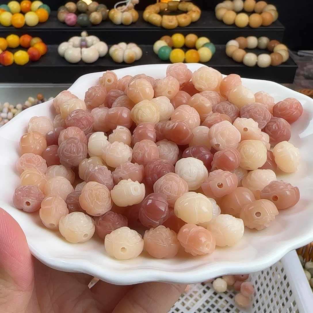 吊坠菩提根/象牙果卡12粉色山茶花100颗
