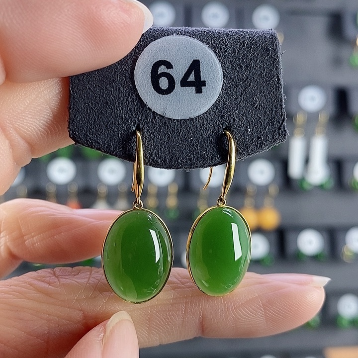 和田玉耳饰18K金镶嵌