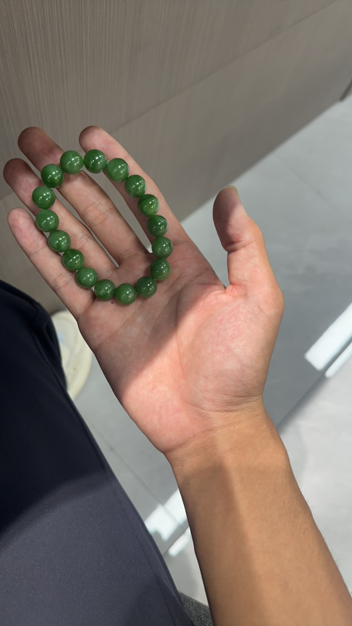 和田玉碧玉粉绿手串