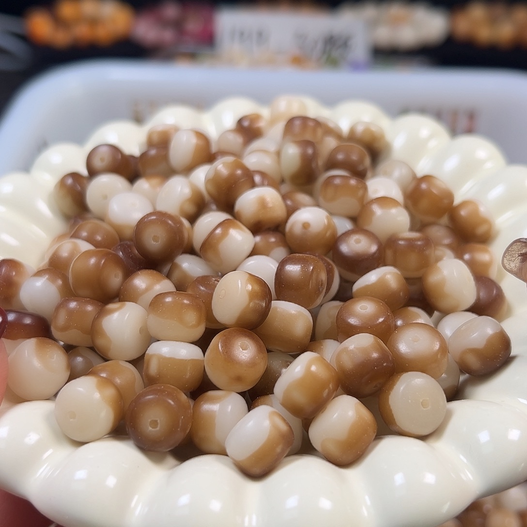 菩提根/象牙果手串微瑕卡12茶色马蹄桶110颗