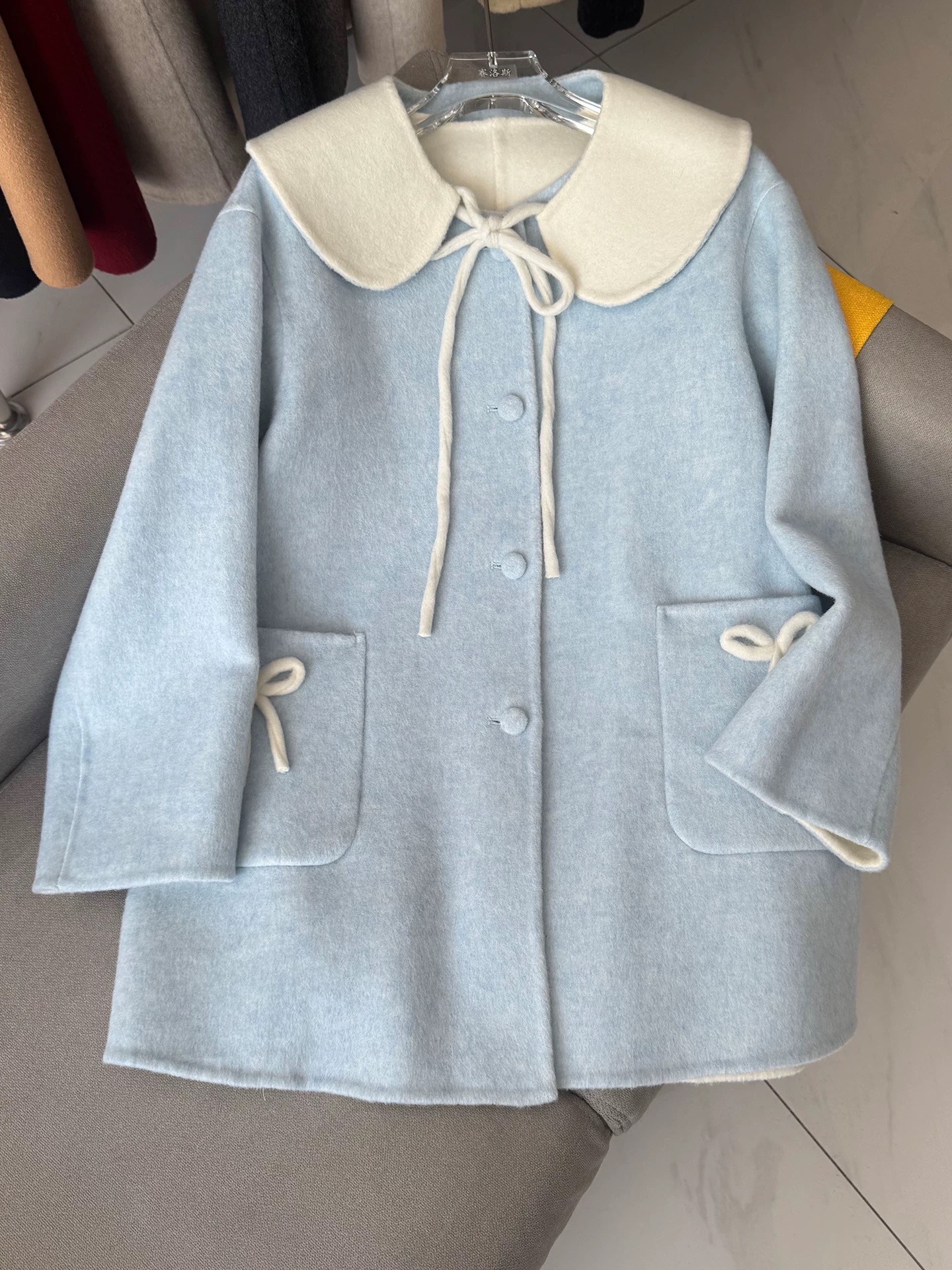 娃娃领外套秋冬长袖中长款大衣