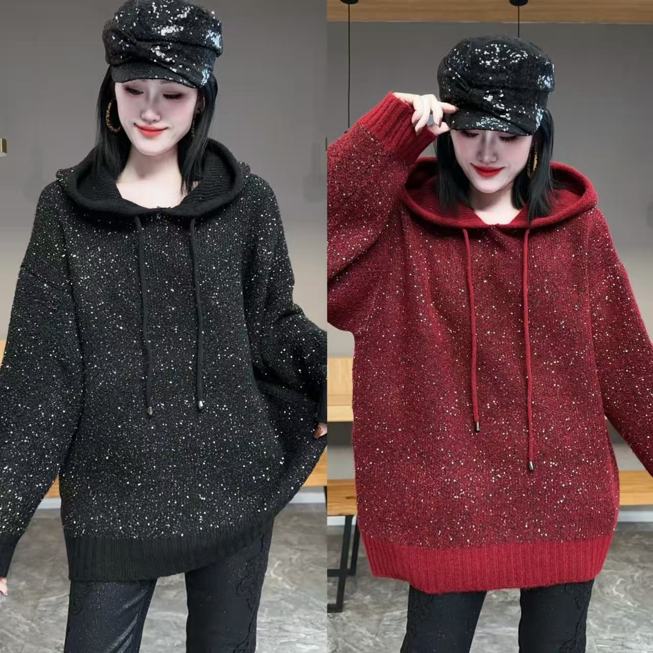  【YJ·原创】2025冬季新款设计感宽松百搭显瘦帽衫弹力毛衣女YY3941