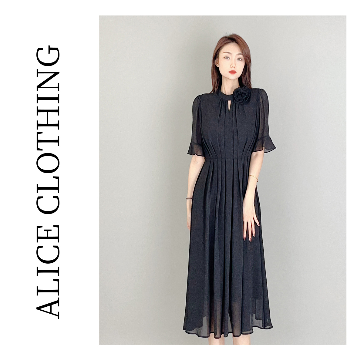 2 ALICE “夜来香”腰带连衣裙手工捏花 轻盈褶皱 S2137812W