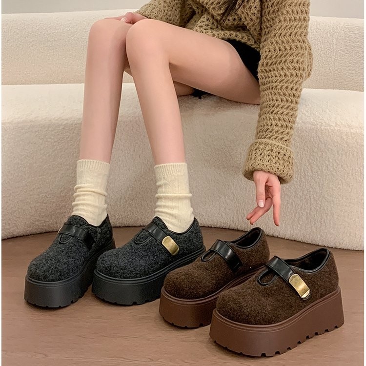  7cm厚底冬季美拉德加绒加厚保暖防滑软底勃肯鞋百搭韩版复古外穿
