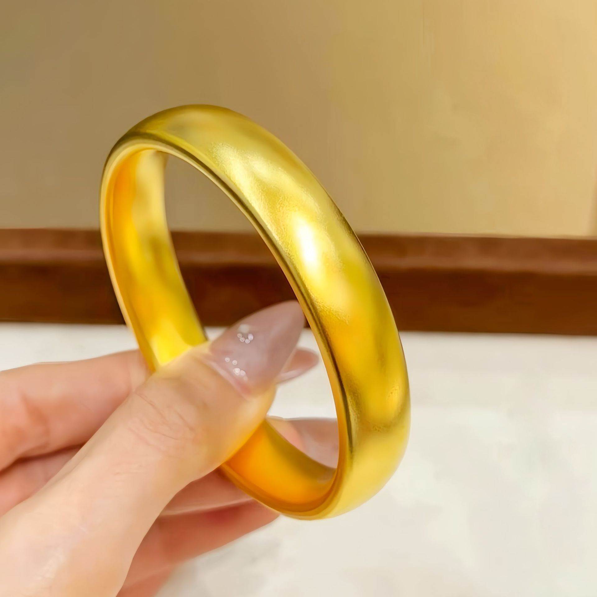传承素圈轮胎手镯女款泥鳅背宽面手环古法经典首饰品520礼物