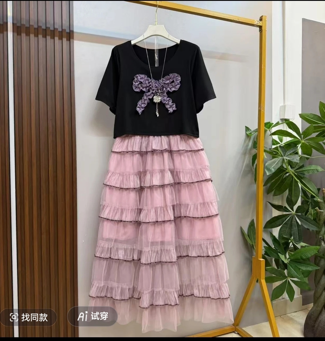 设计感洋气减龄拼接纱裙紫色高级显瘦假两件连衣裙