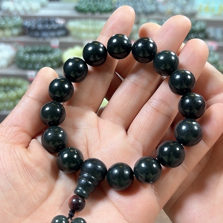 和田玉手链未镶嵌新疆黑青卡14